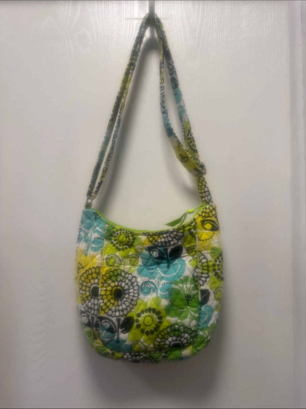 Vera Bradley Quilted Floral Shoulder Bag in Lime, Teal and Black - Picture 4 of 6